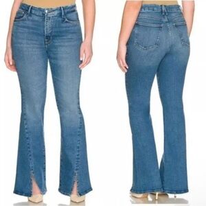 Good American Good Legs Flare Twisted Slit High Rise Jeans 6/28